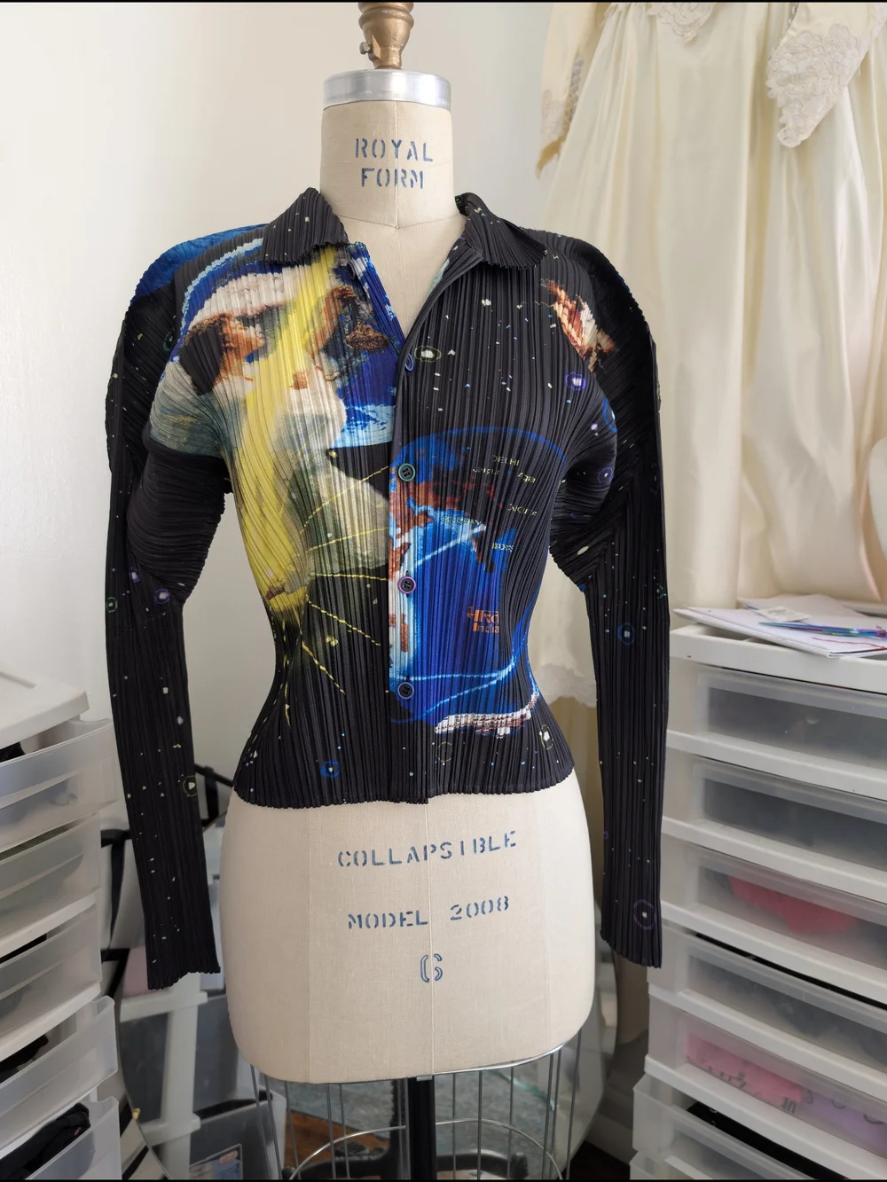 Issey Miyake Black Multicolor Pleats Please Constellation Button-Up Top RARE - Picture 1 of 9
